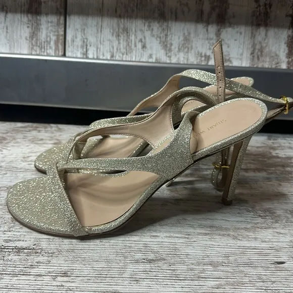 STUART WEITZMAN Align 95 Glitter Sandal In Gold size 10