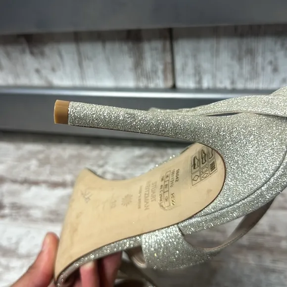 STUART WEITZMAN Align 95 Glitter Sandal In Gold size 10