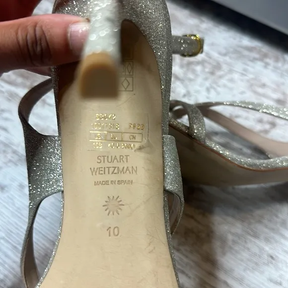 STUART WEITZMAN Align 95 Glitter Sandal In Gold size 10