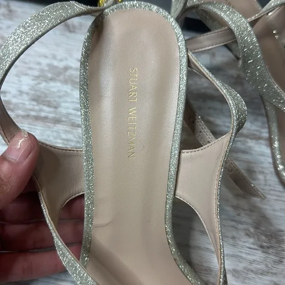 STUART WEITZMAN Align 95 Glitter Sandal In Gold size 10