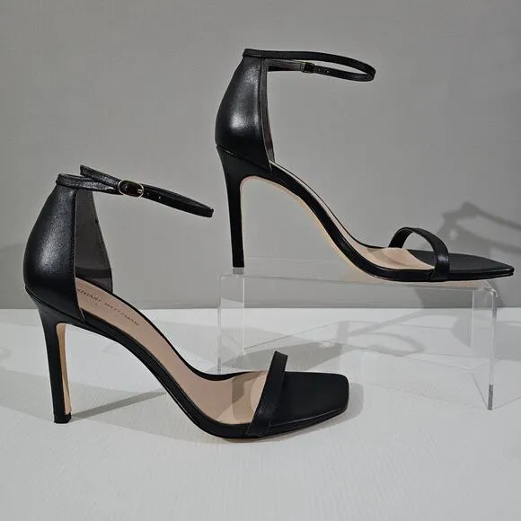 Stuart Weitzman Amelina 95 Sandal Stiletto Heel Black Leather Size 11