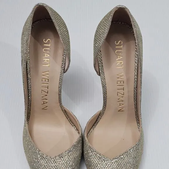 Stuart Weitzman Anny X 100 Pump Heel Glitter Gold New Noir Mesh Size 6