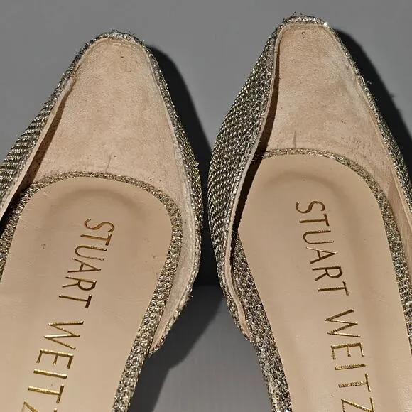 Stuart Weitzman Anny X 100 Pump Heel Glitter Gold New Noir Mesh Size 6