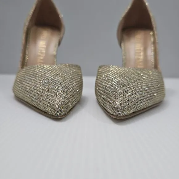 Stuart Weitzman Anny X 100 Pump Heel Glitter Gold New Noir Mesh Size 6