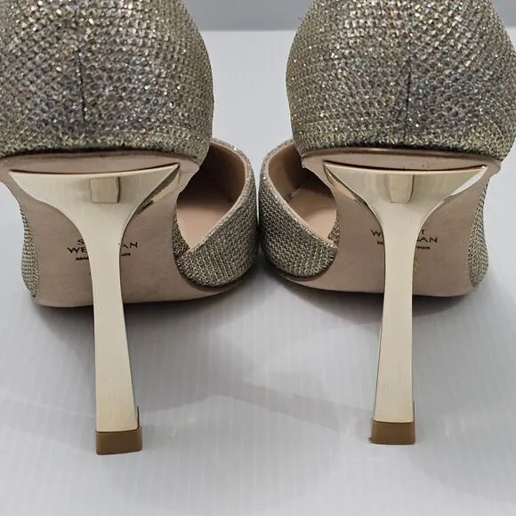 Stuart Weitzman Anny X 100 Pump Heel Glitter Gold New Noir Mesh Size 6