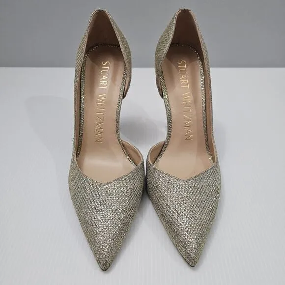 Stuart Weitzman Anny X 100 Pump Heel Glitter Gold New Noir Mesh Size 6