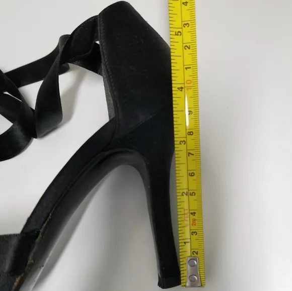 Stuart Weitzman Black Satin &quot;Wrap Me Up&quot; Open Toe Lace Up Heeled Sandals Sz 7½