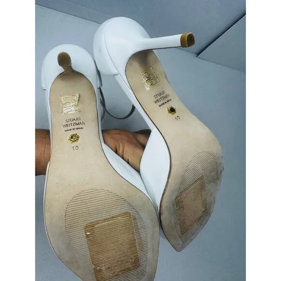 Stuart Weitzman Chic White Classic Nudistia Sandals 75mm sz 10