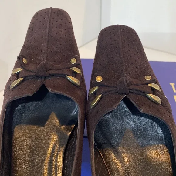 Stuart Weitzman Chocolate Brown Pierced Suede 1.5” Kitten Heel pumps BNIB 9N