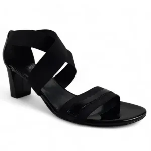 STUART WEITZMAN Criss CROSS Strappy Elastic Block Heel Black Sandals Patent 8.5