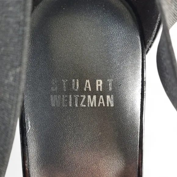 STUART WEITZMAN Criss CROSS Strappy Elastic Block Heel Black Sandals Patent 8.5