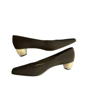Stuart Weitzman Crystal Diamond Embellished Slim Square Toe Leather Sole Pumps 7