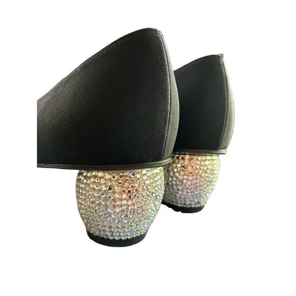 Stuart Weitzman Crystal Diamond Embellished Slim Square Toe Leather Sole Pumps 7