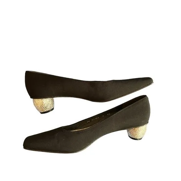 Stuart Weitzman Crystal Diamond Embellished Slim Square Toe Leather Sole Pumps 7
