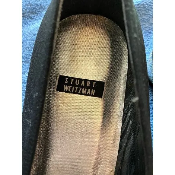 Stuart Weitzman Crystal Diamond Embellished Slim Square Toe Leather Sole Pumps 7