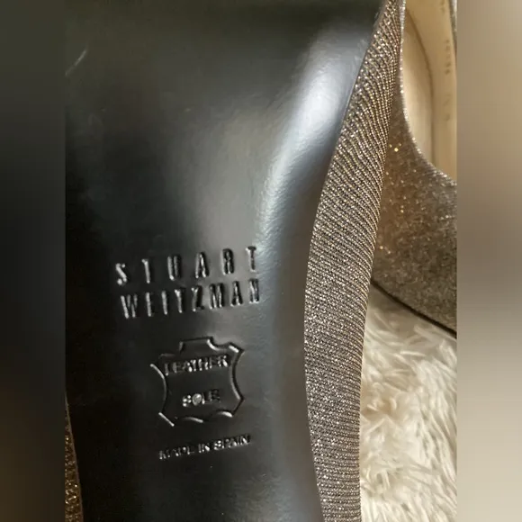 Stuart Weitzman Evebaton Platform Peep Toe Pump Metallic Silver Shimmer size 7.5