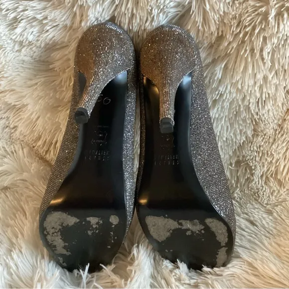 Stuart Weitzman Evebaton Platform Peep Toe Pump Metallic Silver Shimmer size 7.5