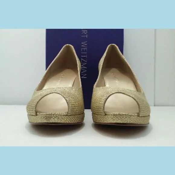 Stuart Weitzman Gold Noir Platform Peep Toe Heels