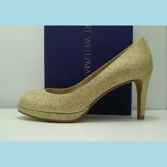 Stuart Weitzman Gold Noir Platform Peep Toe Heels