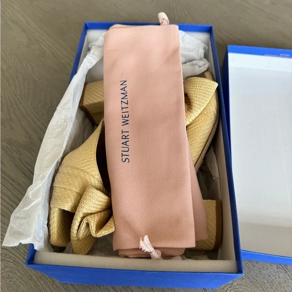 Stuart Weitzman Loveknot Slide Sandal, Wheat Raffia, Size 6.5, EUC