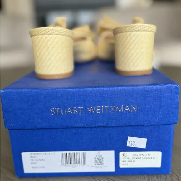 Stuart Weitzman Loveknot Slide Sandal, Wheat Raffia, Size 6.5, EUC