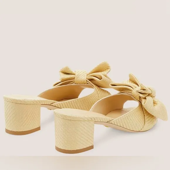 Stuart Weitzman Loveknot Slide Sandal, Wheat Raffia, Size 6.5, EUC