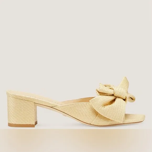 Stuart Weitzman Loveknot Slide Sandal, Wheat Raffia, Size 6.5, EUC