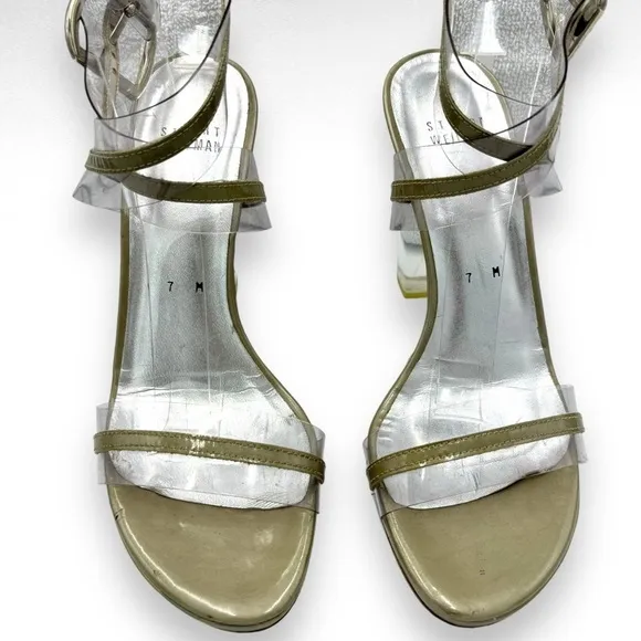 Stuart Weitzman Lucite Sandals Heels Pump Open Toe Ankle Wrap Buckle Y2K Size 7