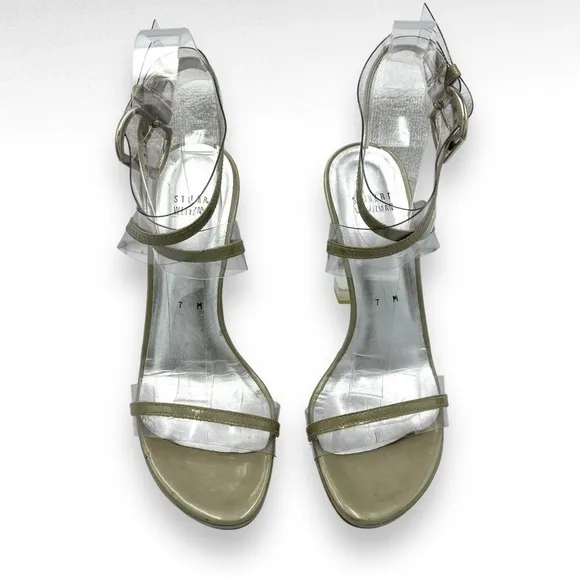 Stuart Weitzman Lucite Sandals Heels Pump Open Toe Ankle Wrap Buckle Y2K Size 7
