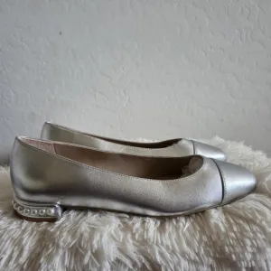 Stuart Weitzman Metallic Simulated Pearl Leather Flats Shoes Size 10.5