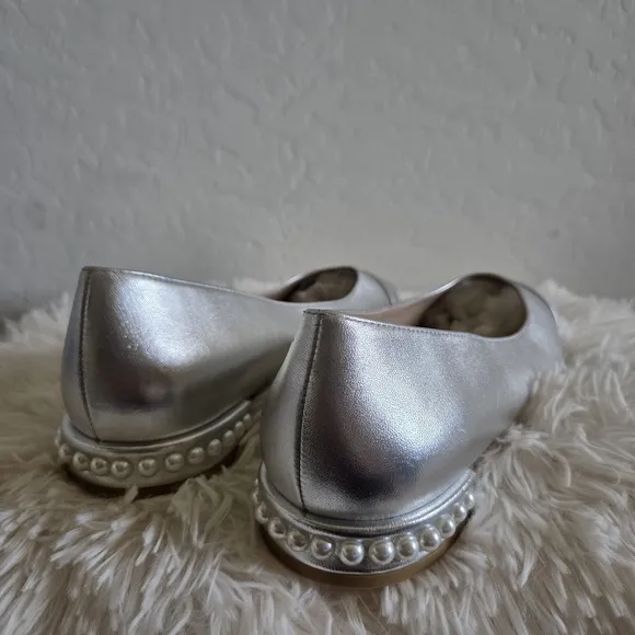 Stuart Weitzman Metallic Simulated Pearl Leather Flats Shoes Size 10.5