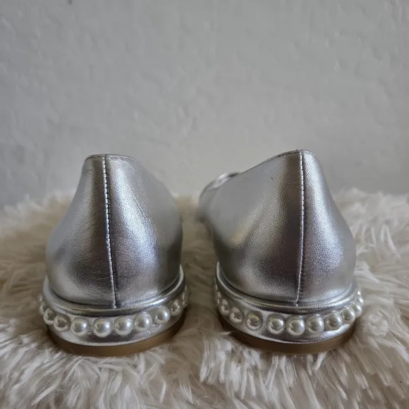 Stuart Weitzman Metallic Simulated Pearl Leather Flats Shoes Size 10.5