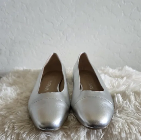 Stuart Weitzman Metallic Simulated Pearl Leather Flats Shoes Size 10.5