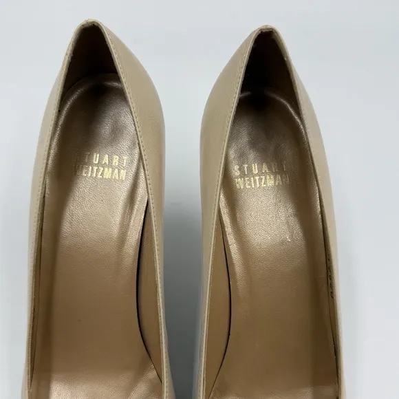 Stuart Weitzman Nude Tan Beige leather pumps shoes heels Sz 8 N pointed toe