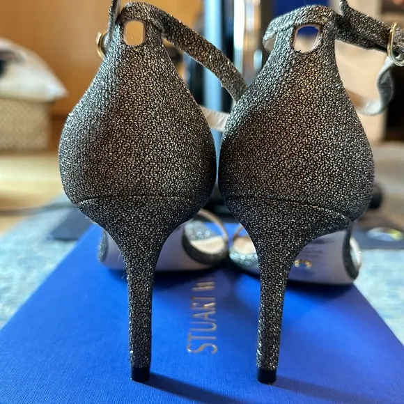 Stuart Weitzman Nudist Curve Square Toe Glitter High Heel Sandals *Like-New*