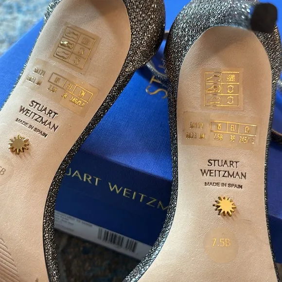 Stuart Weitzman Nudist Curve Square Toe Glitter High Heel Sandals *Like-New*