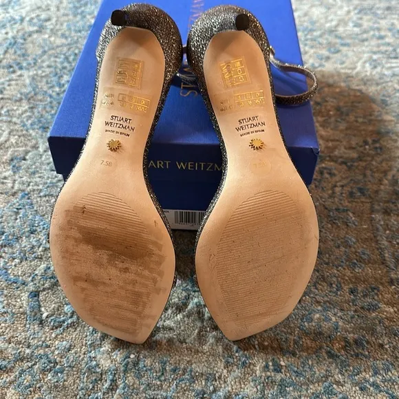 Stuart Weitzman Nudist Curve Square Toe Glitter High Heel Sandals *Like-New*