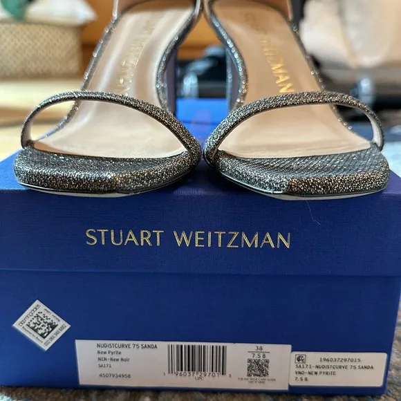 Stuart Weitzman Nudist Curve Square Toe Glitter High Heel Sandals *Like-New*