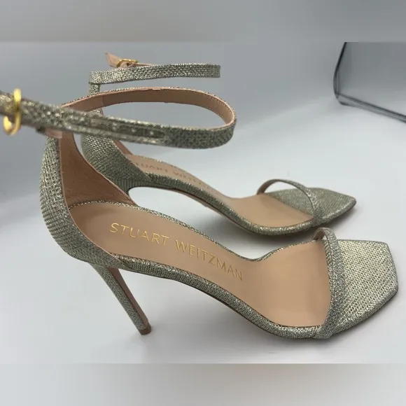 Stuart Weitzman Nudistcurve 100 Sandal Heels Womens Size 8.5M Noir/Poudre NEW