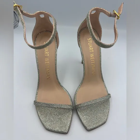 Stuart Weitzman Nudistcurve 100 Sandal Heels Womens Size 8.5M Noir/Poudre NEW