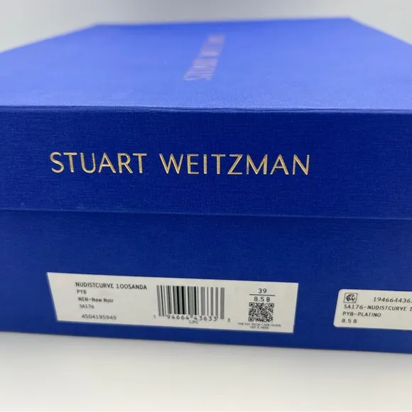Stuart Weitzman Nudistcurve 100 Sandal Heels Womens Size 8.5M Noir/Poudre NEW