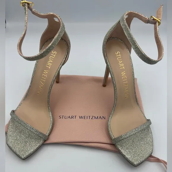 Stuart Weitzman Nudistcurve 100 Sandal Heels Womens Size 8.5M Noir/Poudre NEW