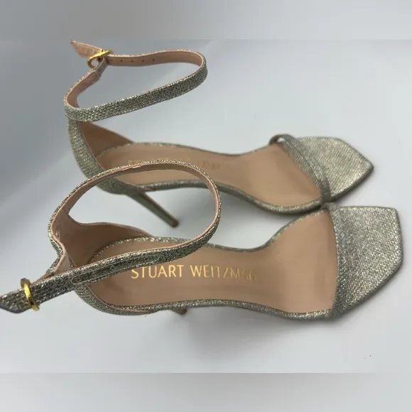 Stuart Weitzman Nudistcurve 100 Sandal Heels Womens Size 8.5M Noir/Poudre NEW