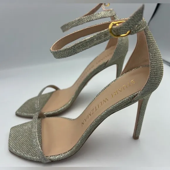 Stuart Weitzman Nudistcurve 100 Sandal Heels Womens Size 8.5M Noir/Poudre NEW