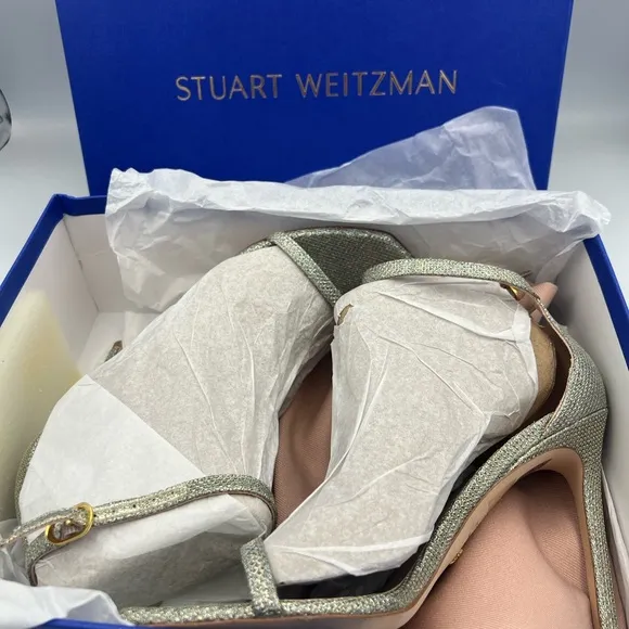 Stuart Weitzman Nudistcurve 100 Sandal Heels Womens Size 8.5M Noir/Poudre NEW