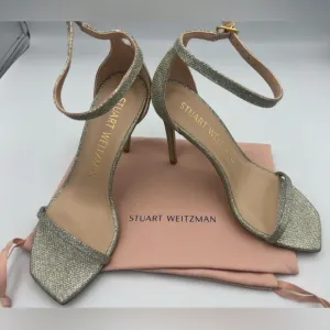 Stuart Weitzman Nudistcurve 100 Sandal Heels Womens Size 8.5M Noir/Poudre NEW
