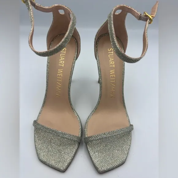 Stuart Weitzman Nudistcurve 100 Sandal Heels Womens Size 8.5M Noir/Poudre NEW