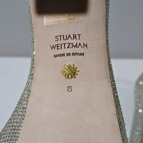 Stuart Weitzman Nudistcurve Hollywood Platform Sandal Heel Platino Size 8