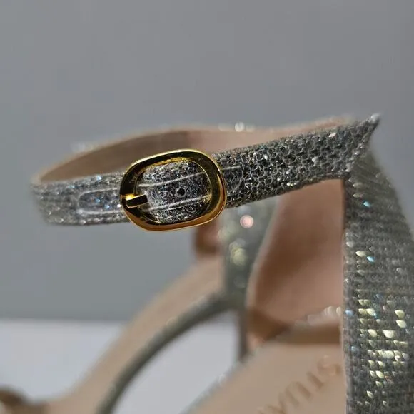 Stuart Weitzman Nudistcurve Hollywood Platform Sandal Heel Platino Size 8