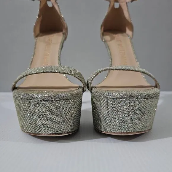 Stuart Weitzman Nudistcurve Hollywood Platform Sandal Heel Platino Size 8